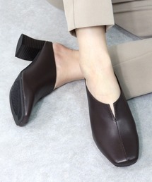Liberty Doll / スクエアトゥ Vカット 5.5cmチャンキーヒール 美脚ミュール レディース パンプス サンダル オフィス 通勤 きれいめ (1163)