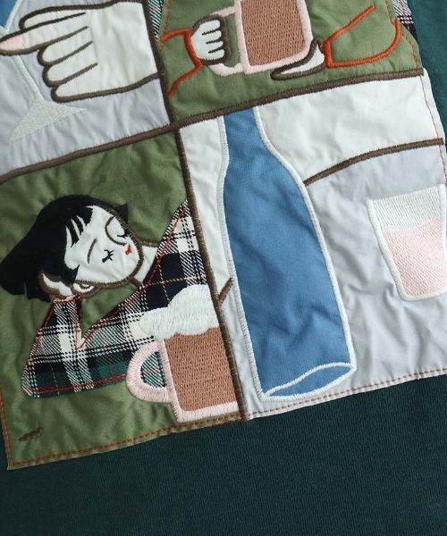 l'atelier du savon(アトリエドサボン)の「オンラインのみ会 ワッペン刺繍プルオーバー(Tシャツ/カットソー・レディース・グリーン/キナリ・FREE)」の7枚目の写真