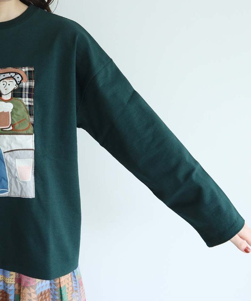 l'atelier du savon(アトリエドサボン)の「オンラインのみ会 ワッペン刺繍プルオーバー(Tシャツ/カットソー・レディース・グリーン/キナリ・FREE)」の17枚目の写真