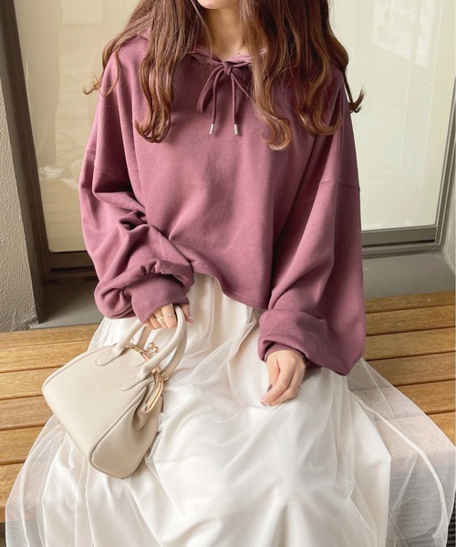 apres jour(アプレジュール)の「袖ボリュームショートパーカー【ZOZOTOWN限定アイテム】(パーカー・レディース・スモークピンク/アイボリー/ラベンダー/ブルー系その他/ライトベージュ・フリー/X-LARGE)」の5枚目の写真