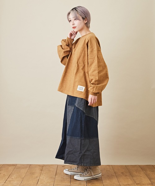 CUBE SUGAR（キューブシュガー）の「WEB限定オーバーダイロゴリメイクデニムスカート（デニムスカート・レディース・グレー/ベージュ・M）」の7枚目の写真