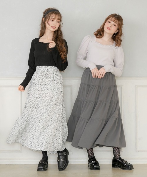 DearMyLoveRose(ディアマイラブローズ)の「ティアードロングスカート(スカート・レディース・ホワイト/チャコールグレー/ブラック/ピンク・MEDIUM/LARGE/X-LARGE/XX-LARGE)」の5枚目の写真