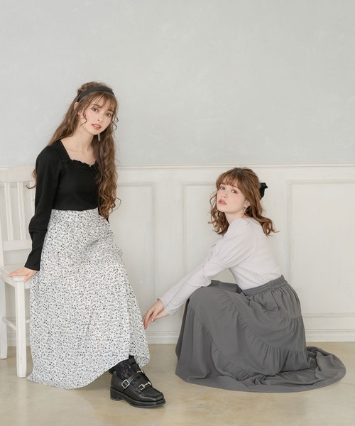 DearMyLoveRose(ディアマイラブローズ)の「ティアードロングスカート(スカート・レディース・ホワイト/チャコールグレー/ブラック/ピンク・MEDIUM/LARGE/X-LARGE/XX-LARGE)」の17枚目の写真