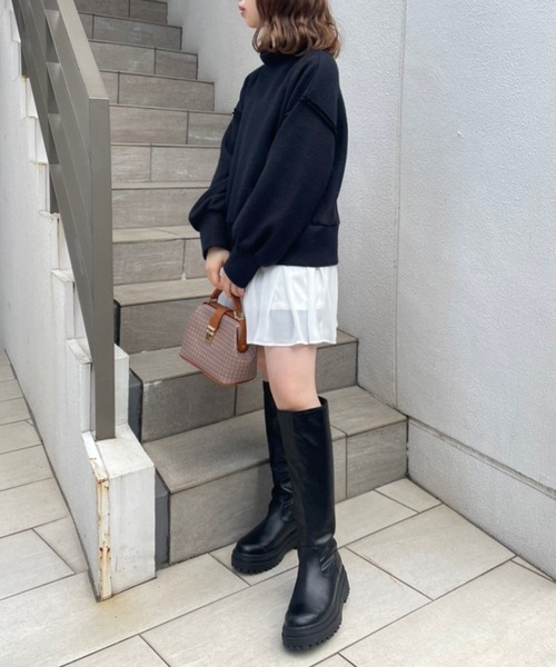 one after another NICE CLAUP(ワンアフターアナザーナイスクラップ)の「コーデのお悩み解決 2枚セットチュニック(スウェット・レディース・ブラック/ピンク/アイボリー・FREE)」の4枚目の写真