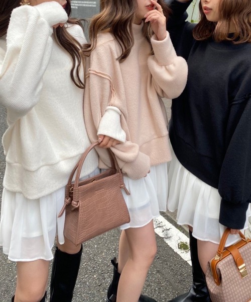 one after another NICE CLAUP(ワンアフターアナザーナイスクラップ)の「コーデのお悩み解決 2枚セットチュニック(スウェット・レディース・ブラック/ピンク/アイボリー・FREE)」の18枚目の写真