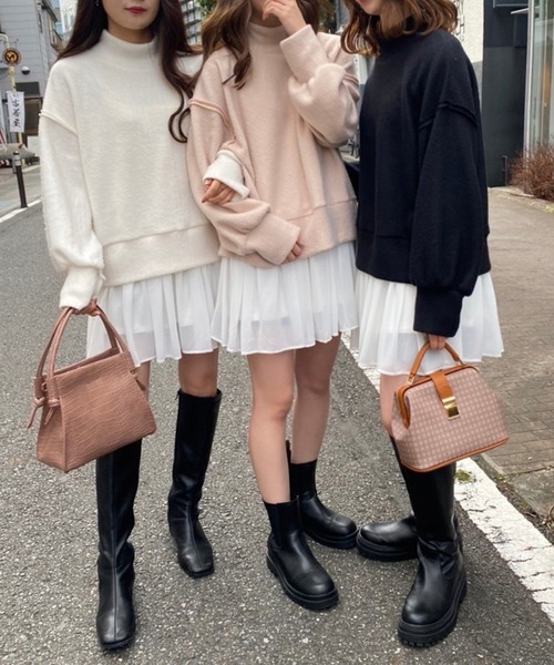 one after another NICE CLAUP(ワンアフターアナザーナイスクラップ)の「コーデのお悩み解決 2枚セットチュニック(スウェット・レディース・ブラック/ピンク/アイボリー・FREE)」の5枚目の写真
