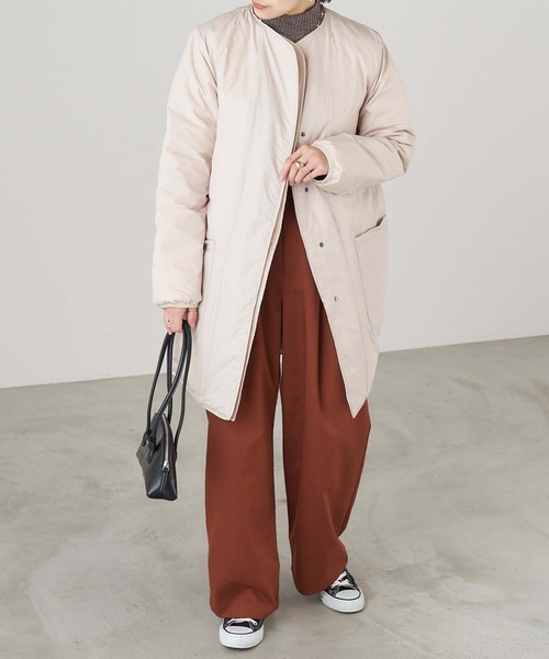 Chaco closet（チャコ クローゼット）の「2WAYリバーシブル キルティングノーカラーダウンコート（ダウンジャケット/コート・レディース・ブラック/ベージュ/グレー・FREE）」の17枚目の写真