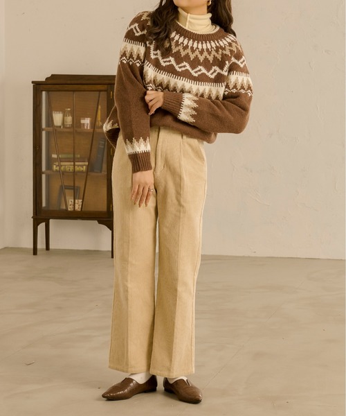 Ambre Neige(アンブルネージュ)の「ノルディック柄ニット/【WEB/EC限定商品】(ニット/セーター・レディース・ダークブラウン/アイボリー・FREE)」の4枚目の写真