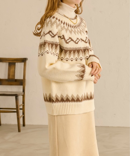 Ambre Neige(アンブルネージュ)の「ノルディック柄ニット/【WEB/EC限定商品】(ニット/セーター・レディース・ダークブラウン/アイボリー・FREE)」の9枚目の写真