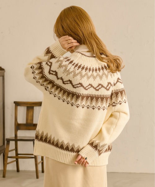 Ambre Neige(アンブルネージュ)の「ノルディック柄ニット/【WEB/EC限定商品】(ニット/セーター・レディース・ダークブラウン/アイボリー・FREE)」の10枚目の写真
