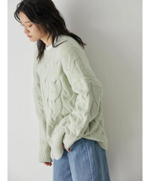 AMERICAN HOLIC（アメリカンホリック）の「フワフワケーブルニットプルオーバー（ニット/セーター・レディース・ミント/ライトベージュ・M/L）」の21枚目の写真