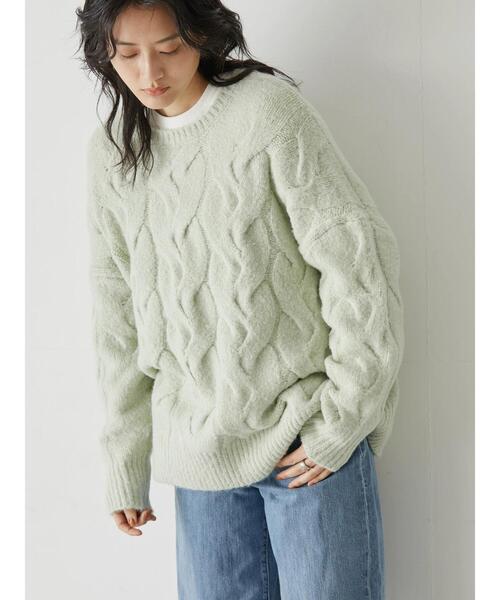 AMERICAN HOLIC（アメリカンホリック）の「フワフワケーブルニットプルオーバー（ニット/セーター・レディース・ミント/ライトベージュ・M/L）」の16枚目の写真
