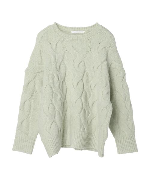 AMERICAN HOLIC（アメリカンホリック）の「フワフワケーブルニットプルオーバー（ニット/セーター・レディース・ミント/ライトベージュ・M/L）」の10枚目の写真