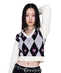runningHIGH | 【RUNNING HIGH 】ハートアーガイル カラーニットトップス / HEART ARGYLE COLLAR KNIT TOP(ニット/セーター)