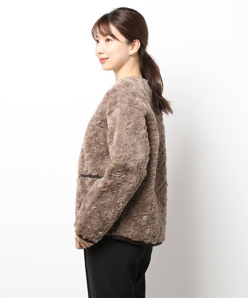 aimoha（アイモハ）の「ボアノーカラージャケット（ノーカラージャケット・レディース・ブラウン/オフホワイト/ブルー・FREE）」の5枚目の写真