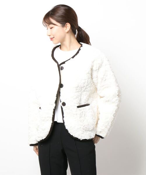 aimoha（アイモハ）の「ボアノーカラージャケット（ノーカラージャケット・レディース・ブラウン/オフホワイト/ブルー・FREE）」の7枚目の写真