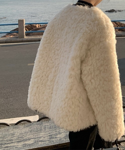 aimoha（アイモハ）の「ボアノーカラージャケット（ノーカラージャケット・レディース・ブラウン/オフホワイト/ブルー・FREE）」の13枚目の写真