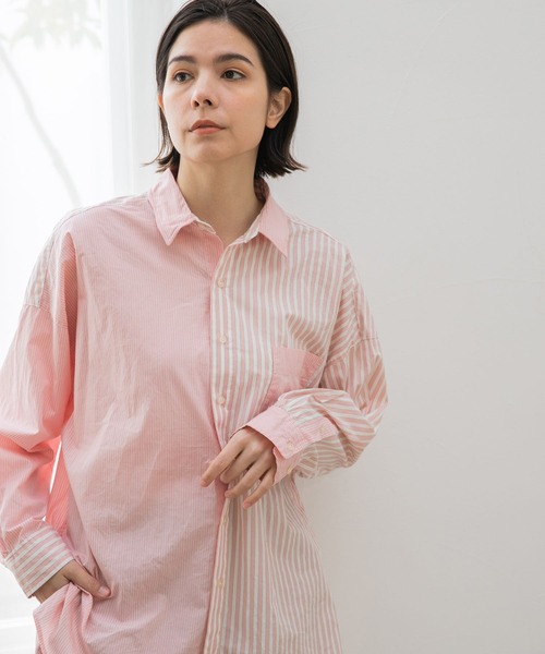 niko and...（ニコアンド）の「マーセレギュラーワイヤー入りワイドシャツ（シャツ/ブラウス・レディース・ブルー/ピンク/ホワイト/ライトグリーン・MEDIUM/LARGE）」の4枚目の写真