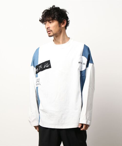 AFYF(エーエフワイエフ)の「AFYFDENIM MIX LST/ビッグシルエット デニムミックス オーバーサイズ ロンT(Tシャツ/カットソー・メンズ・ブラック/オフホワイト/インディゴブルー・FREE)」の4枚目の写真