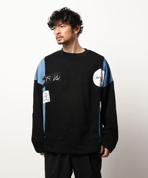 AFYF(エーエフワイエフ)の「AFYFDENIM MIX LST/ビッグシルエット デニムミックス オーバーサイズ ロンT(Tシャツ/カットソー・メンズ・ブラック/オフホワイト/インディゴブルー・FREE)」の5枚目の写真