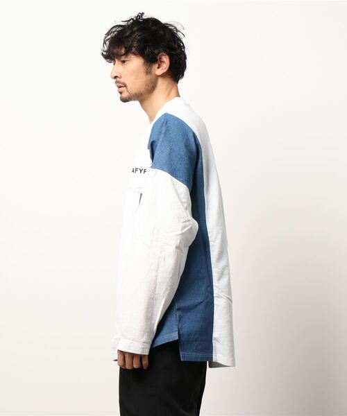 AFYF(エーエフワイエフ)の「AFYFDENIM MIX LST/ビッグシルエット デニムミックス オーバーサイズ ロンT(Tシャツ/カットソー・メンズ・ブラック/オフホワイト/インディゴブルー・FREE)」の7枚目の写真