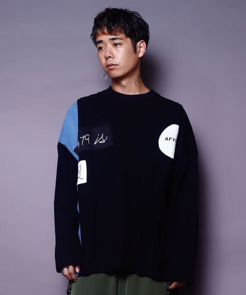 AFYF(エーエフワイエフ)の「AFYFDENIM MIX LST/ビッグシルエット デニムミックス オーバーサイズ ロンT(Tシャツ/カットソー・メンズ・ブラック/オフホワイト/インディゴブルー・FREE)」の14枚目の写真