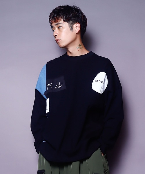 AFYF(エーエフワイエフ)の「AFYFDENIM MIX LST/ビッグシルエット デニムミックス オーバーサイズ ロンT(Tシャツ/カットソー・メンズ・ブラック/オフホワイト/インディゴブルー・FREE)」の13枚目の写真