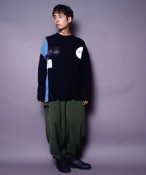 AFYF(エーエフワイエフ)の「AFYFDENIM MIX LST/ビッグシルエット デニムミックス オーバーサイズ ロンT(Tシャツ/カットソー・メンズ・ブラック/オフホワイト/インディゴブルー・FREE)」の18枚目の写真