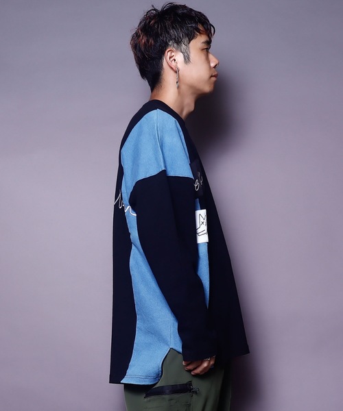 AFYF(エーエフワイエフ)の「AFYFDENIM MIX LST/ビッグシルエット デニムミックス オーバーサイズ ロンT(Tシャツ/カットソー・メンズ・ブラック/オフホワイト/インディゴブルー・FREE)」の9枚目の写真