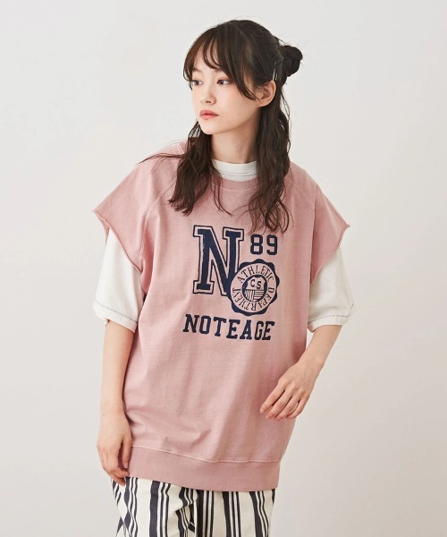 CUBE SUGAR（キューブシュガー）の「ピグメントカットオフグラフィックカレッジロゴベスト（Tシャツ/カットソー・レディース・チャコールグレー/ネイビー/マスタード/ピンク・M）」の4枚目の写真