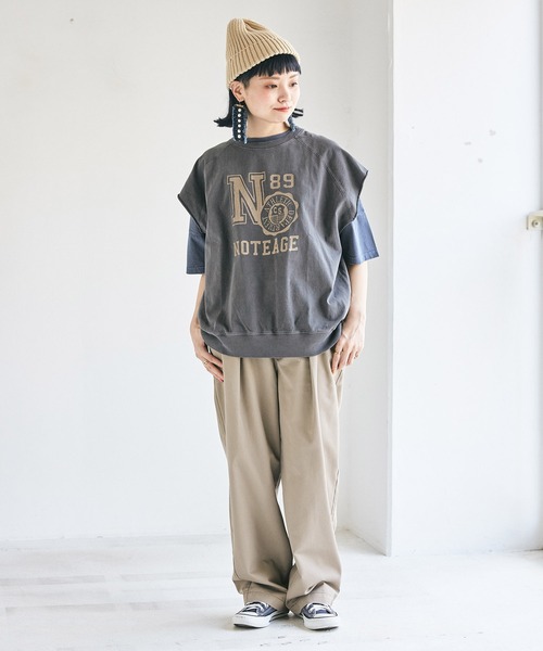 CUBE SUGAR（キューブシュガー）の「ピグメントカットオフグラフィックカレッジロゴベスト（Tシャツ/カットソー・レディース・チャコールグレー/ネイビー/マスタード/ピンク・M）」の8枚目の写真