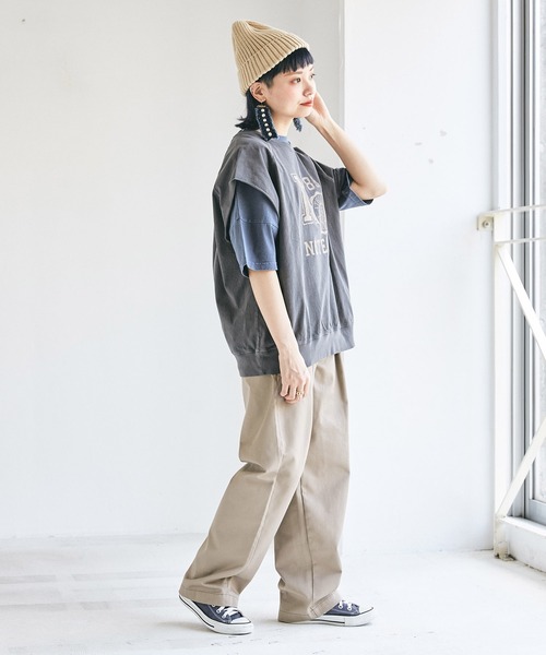 CUBE SUGAR（キューブシュガー）の「ピグメントカットオフグラフィックカレッジロゴベスト（Tシャツ/カットソー・レディース・チャコールグレー/ネイビー/マスタード/ピンク・M）」の5枚目の写真