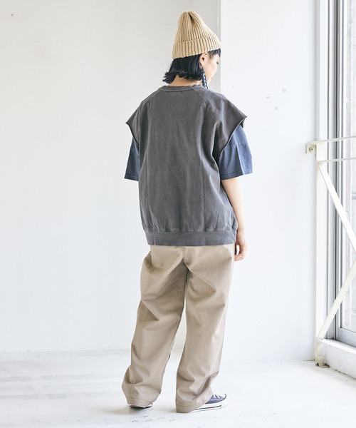 CUBE SUGAR（キューブシュガー）の「ピグメントカットオフグラフィックカレッジロゴベスト（Tシャツ/カットソー・レディース・チャコールグレー/ネイビー/マスタード/ピンク・M）」の12枚目の写真