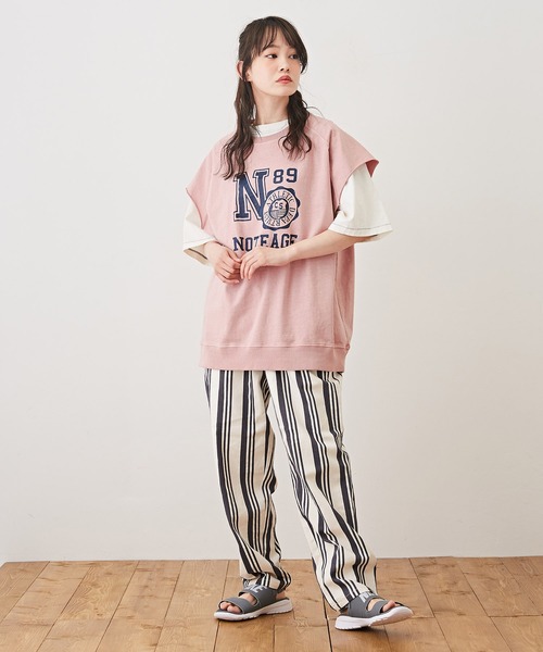 CUBE SUGAR（キューブシュガー）の「ピグメントカットオフグラフィックカレッジロゴベスト（Tシャツ/カットソー・レディース・チャコールグレー/ネイビー/マスタード/ピンク・M）」の9枚目の写真