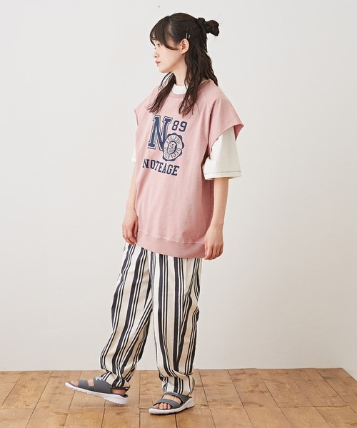 CUBE SUGAR（キューブシュガー）の「ピグメントカットオフグラフィックカレッジロゴベスト（Tシャツ/カットソー・レディース・チャコールグレー/ネイビー/マスタード/ピンク・M）」の6枚目の写真