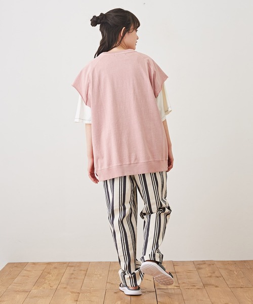 CUBE SUGAR（キューブシュガー）の「ピグメントカットオフグラフィックカレッジロゴベスト（Tシャツ/カットソー・レディース・チャコールグレー/ネイビー/マスタード/ピンク・M）」の13枚目の写真