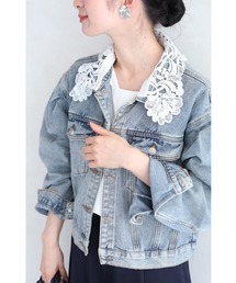 cawaii | 外せるレース襟のウォッシュ加工デニムジャケット(デニムジャケット)