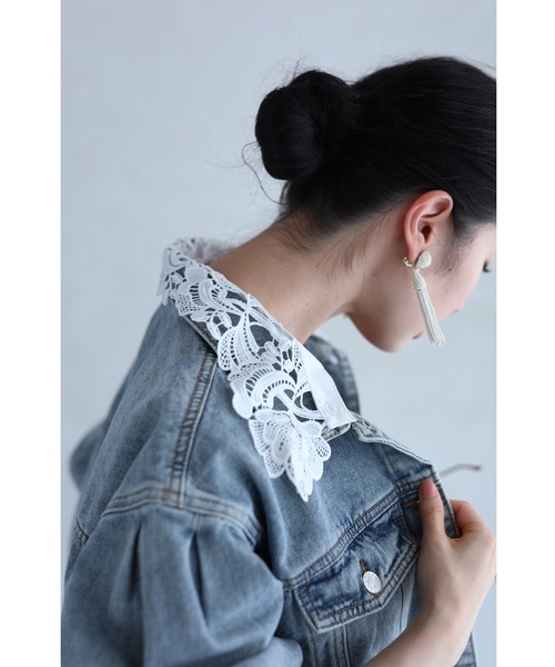cawaii（カワイイ）の「外せるレース襟のウォッシュ加工デニムジャケット（デニムジャケット・レディース・ブルー・FREE）」の3枚目の写真