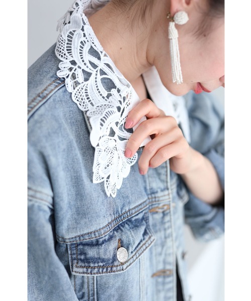 cawaii（カワイイ）の「外せるレース襟のウォッシュ加工デニムジャケット（デニムジャケット・レディース・ブルー・FREE）」の7枚目の写真
