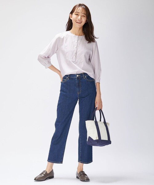 J.PRESS(ジェイプレス)の「【洗える・接触冷感】C/アセVISストライプ チュニック ブラウス(シャツ/ブラウス・レディース・ベージュ系/ネイビー系/ふじ色系・T13/T15)」の18枚目の写真