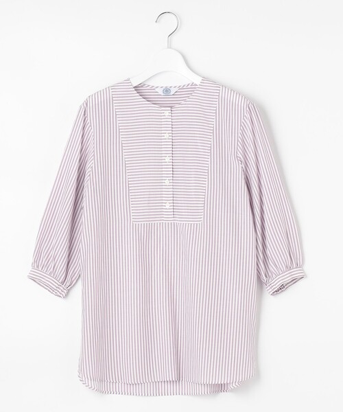J.PRESS(ジェイプレス)の「【洗える・接触冷感】C/アセVISストライプ チュニック ブラウス(シャツ/ブラウス・レディース・ベージュ系/ネイビー系/ふじ色系・T13/T15)」の16枚目の写真
