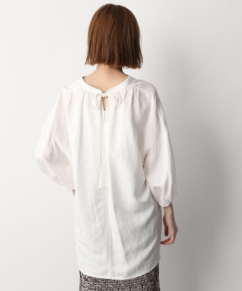 BEARDSLEY スキッパーシャツ　ギャザー　ゆったり　白　リネン混　フリー BEARDSLEY スキッパーシャツ ギャザー ゆったり 白 リネン混 フリー