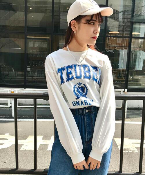 INGNI（イング）の「エンブレムカレッジロゴロングTシャツ（Tシャツ/カットソー・レディース・ブルー/ホワイト×グリーン/ホワイト×ブルー/オートミール・M）」の12枚目の写真