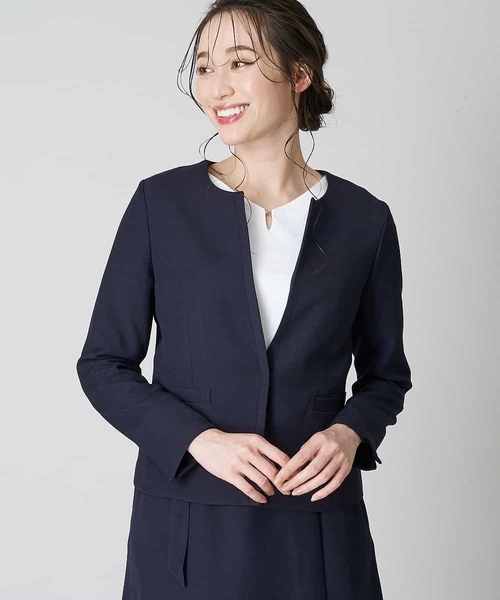 【洗濯機で洗える/セットアップ対応】キーネックノーカラージャケット