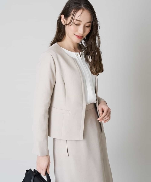 【洗濯機で洗える/セットアップ対応】キーネックノーカラージャケット