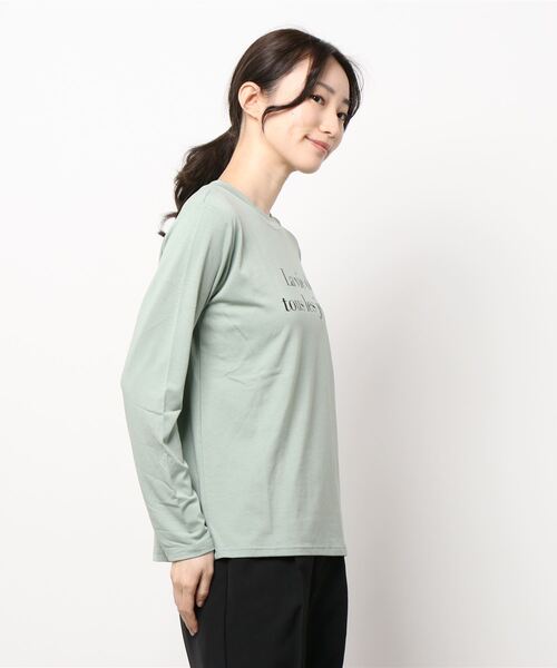 Q（キュー）の「レタードロンT（Tシャツ/カットソー・レディース・ベージュ/オリーブ・MEDIUM）」の3枚目の写真