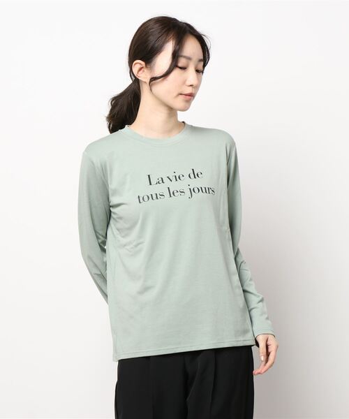 Q（キュー）の「レタードロンT（Tシャツ/カットソー・レディース・ベージュ/オリーブ・MEDIUM）」の5枚目の写真