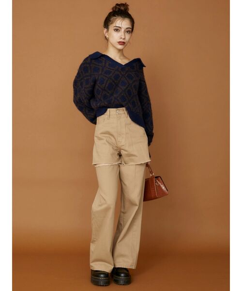 EVRIS（エヴリス）の「フロントスラッシュワイドパンツ（デニムパンツ・レディース・ホワイト/ブラック/ベージュ・SMALL/MEDIUM）」の7枚目の写真