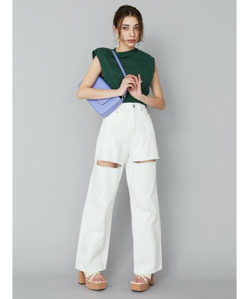 EVRIS（エヴリス）の「フロントスラッシュワイドパンツ（デニムパンツ・レディース・ホワイト/ブラック/ベージュ・SMALL/MEDIUM）」の13枚目の写真