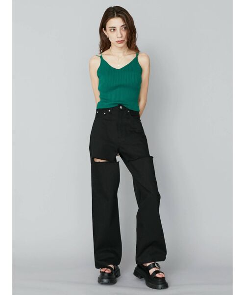 EVRIS（エヴリス）の「フロントスラッシュワイドパンツ（デニムパンツ・レディース・ホワイト/ブラック/ベージュ・SMALL/MEDIUM）」の8枚目の写真